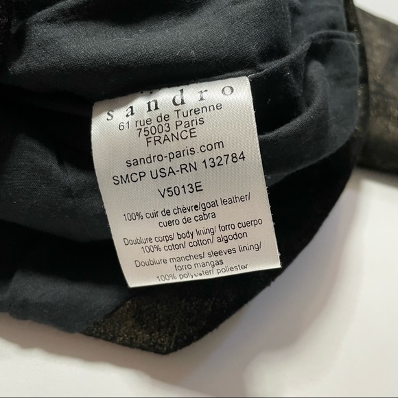 Sandro Designer 100% Goat Leather Blazer Suit Jacket w/ Shoulder Pads Small - Picture 4 of 6